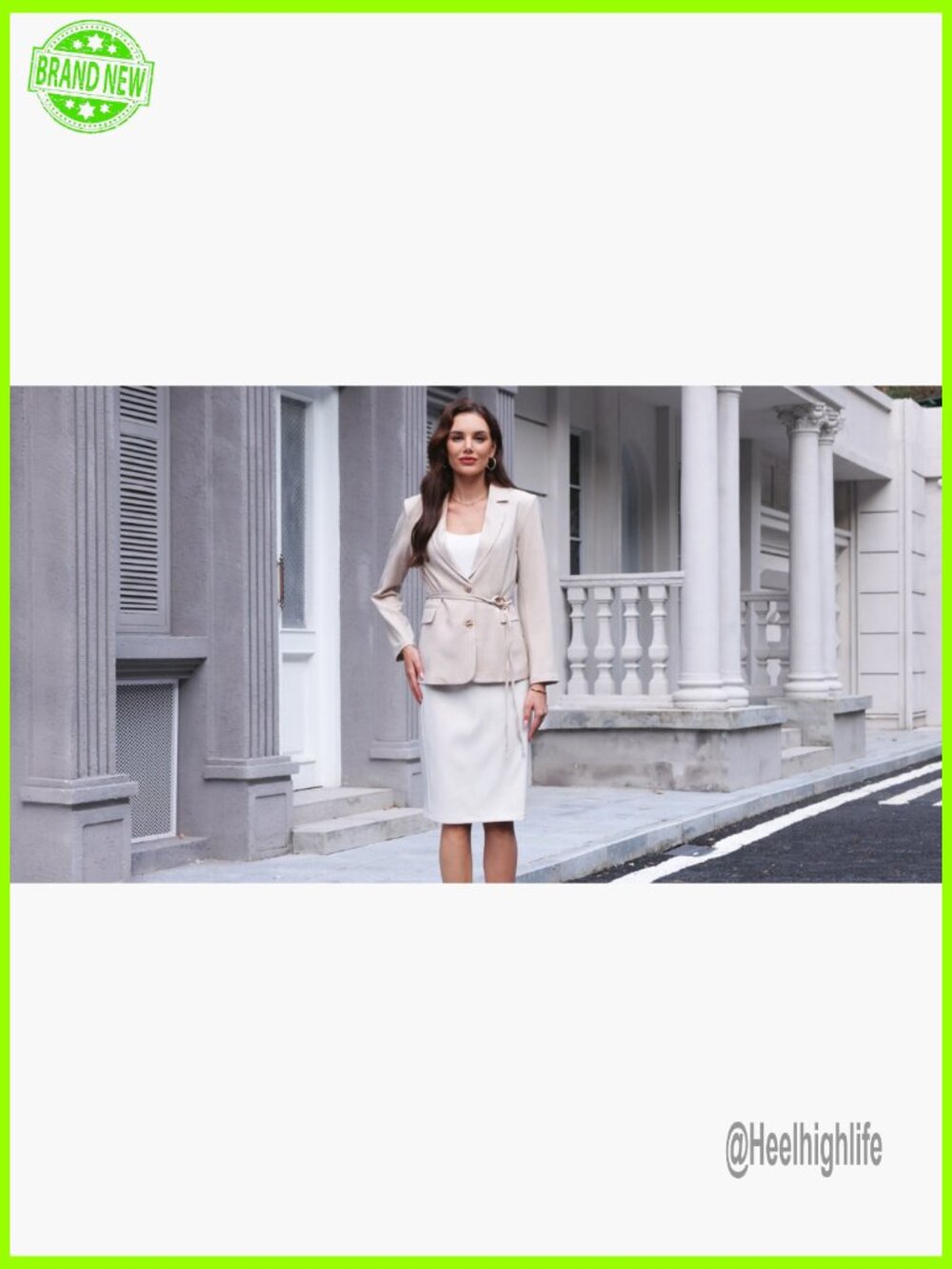 Casual Blazer Tie Waist Button Down Jacket Relaxed Fit Polyester - Picture 7 of 7